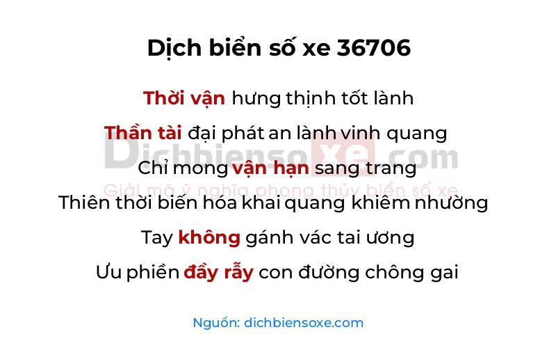 Dịch thơ biển số 36706