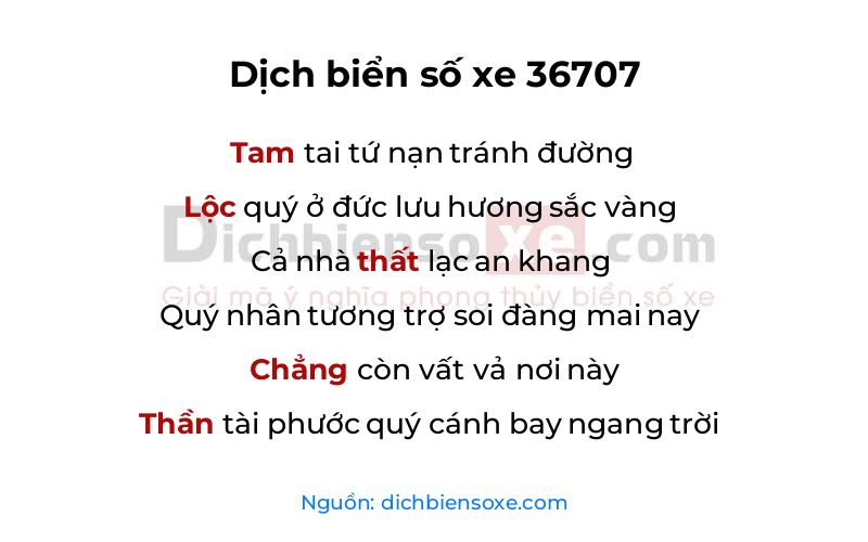 Dịch thơ biển số 36707
