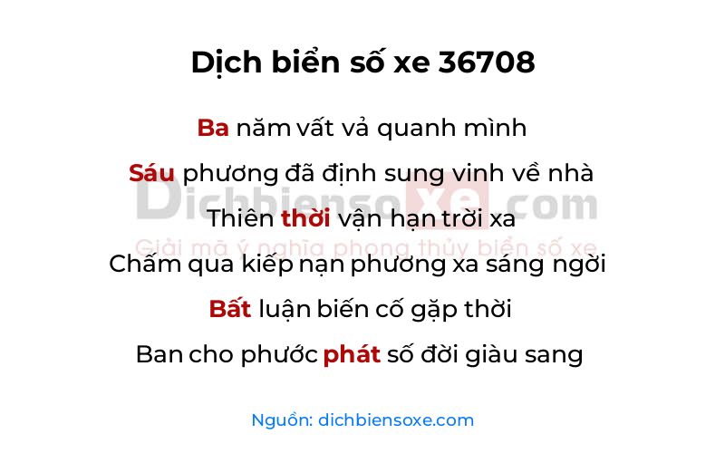 Dịch thơ biển số 36708
