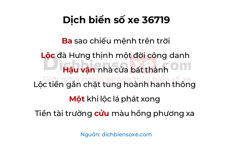 Dịch thơ biển số 36719