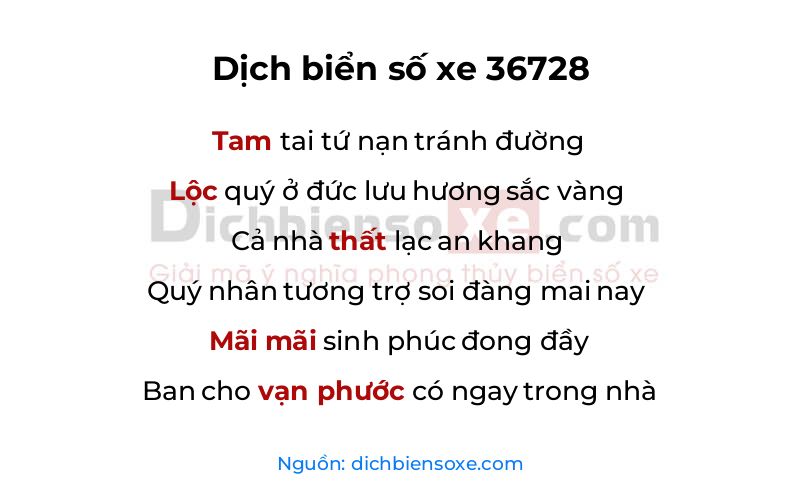 Dịch thơ biển số 36728