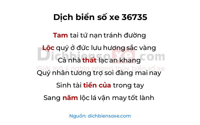 Dịch thơ biển số 36735