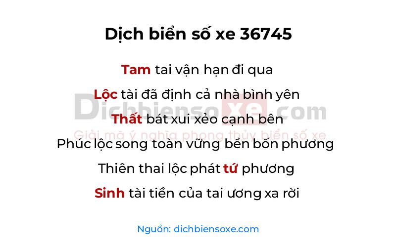 Dịch thơ biển số 36745