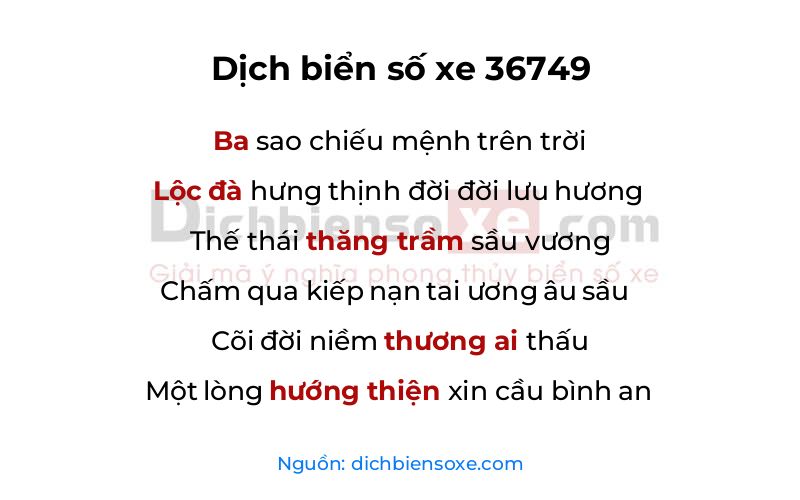 Dịch thơ biển số 36749