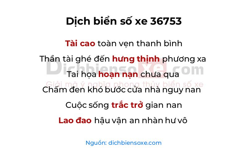Dịch thơ biển số 36753