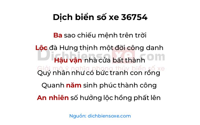Dịch thơ biển số 36754