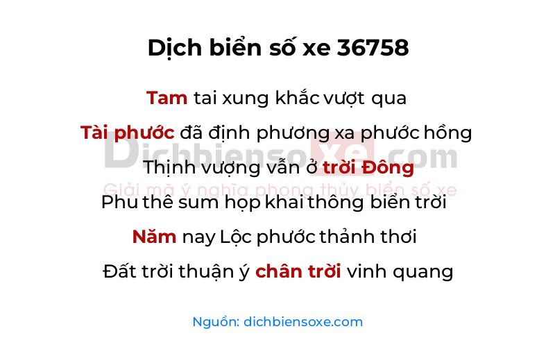Dịch thơ biển số 36758