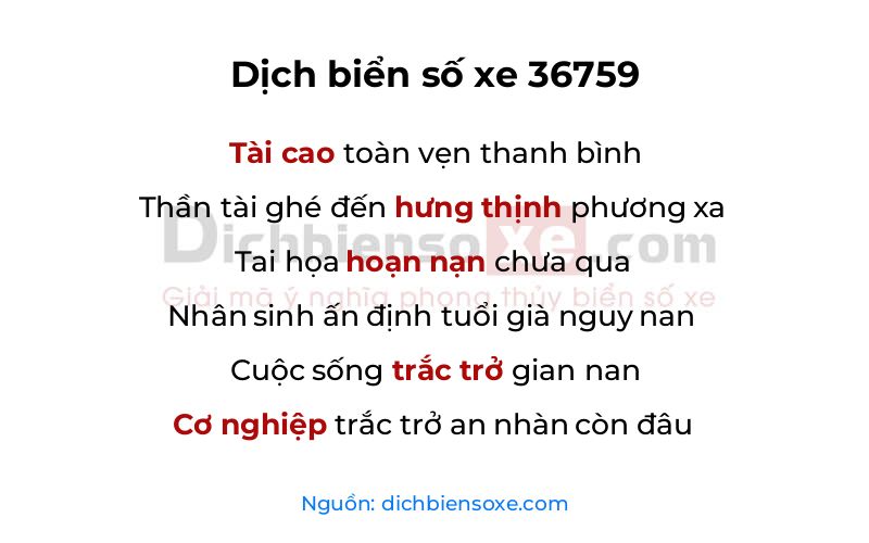 Dịch thơ biển số 36759