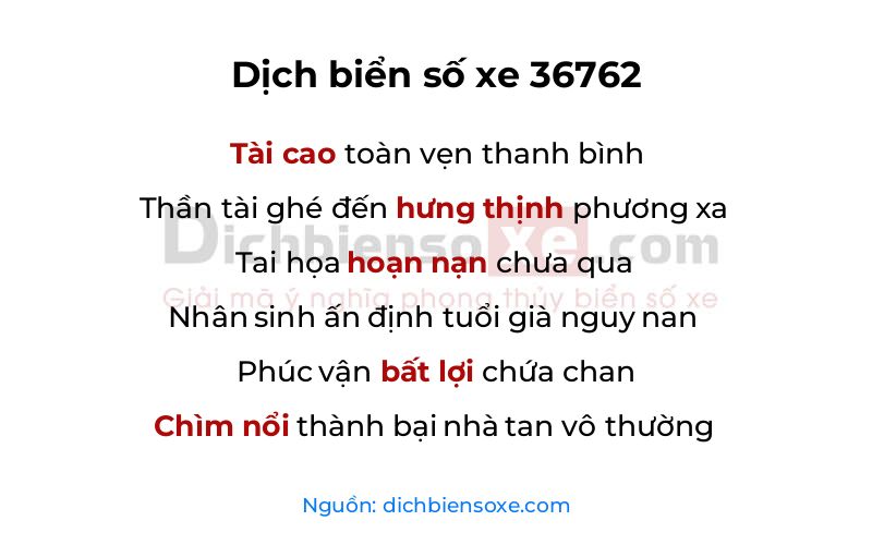 Dịch thơ biển số 36762