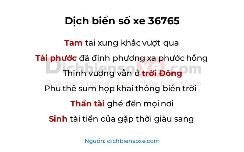 Dịch thơ biển số 36765