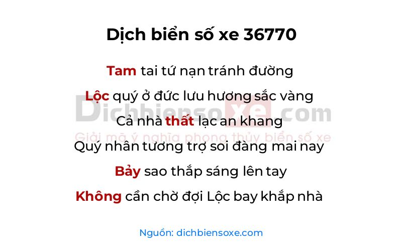 Dịch thơ biển số 36770