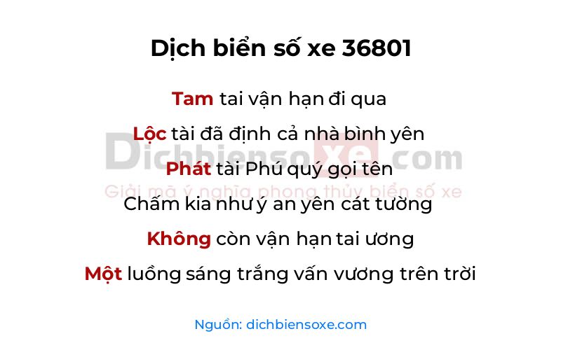 Dịch thơ biển số 36801
