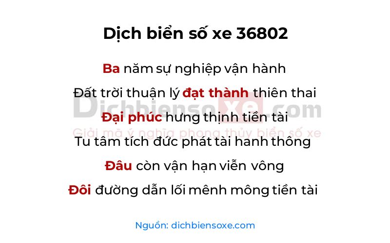 Dịch thơ biển số 36802
