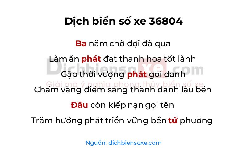 Dịch thơ biển số 36804