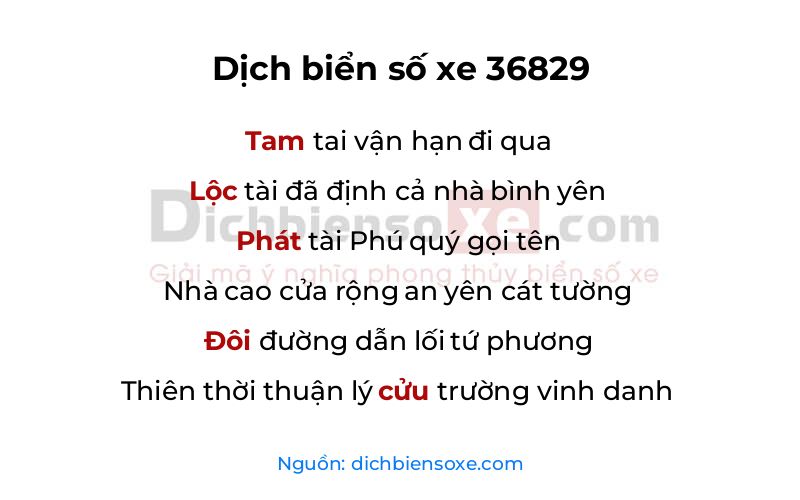 Dịch thơ biển số 36829