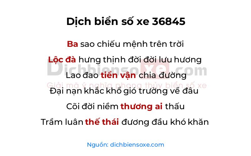 Dịch thơ biển số 36845