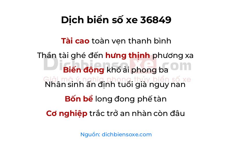 Dịch thơ biển số 36849