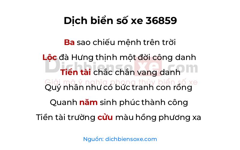 Dịch thơ biển số 36859