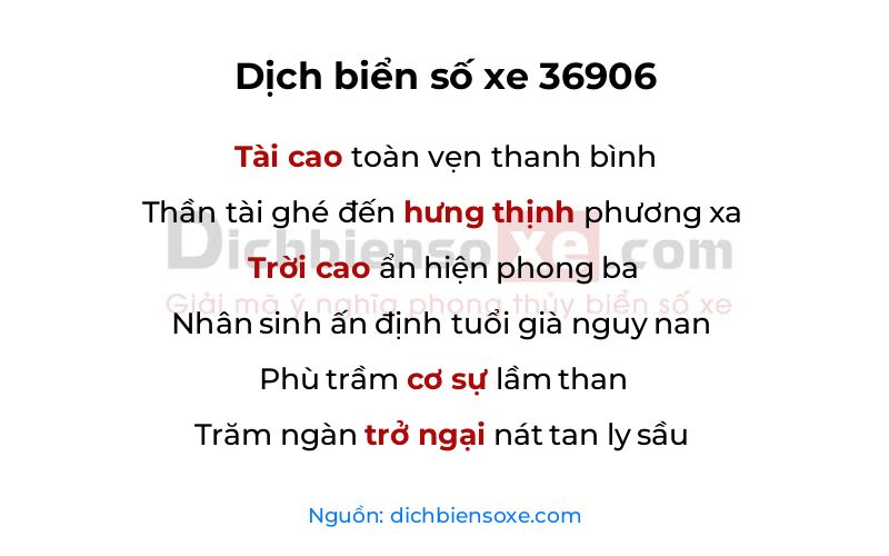 Dịch thơ biển số 36906