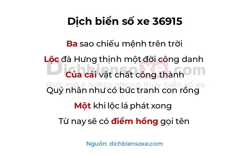 Dịch thơ biển số 36915