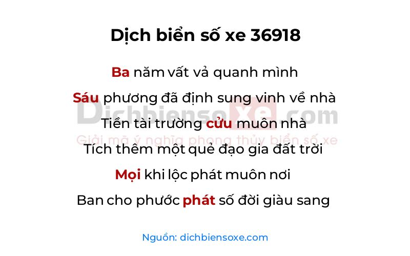 Dịch thơ biển số 36918