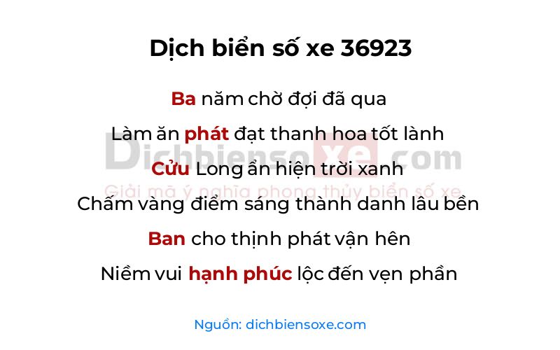 Dịch thơ biển số 36923