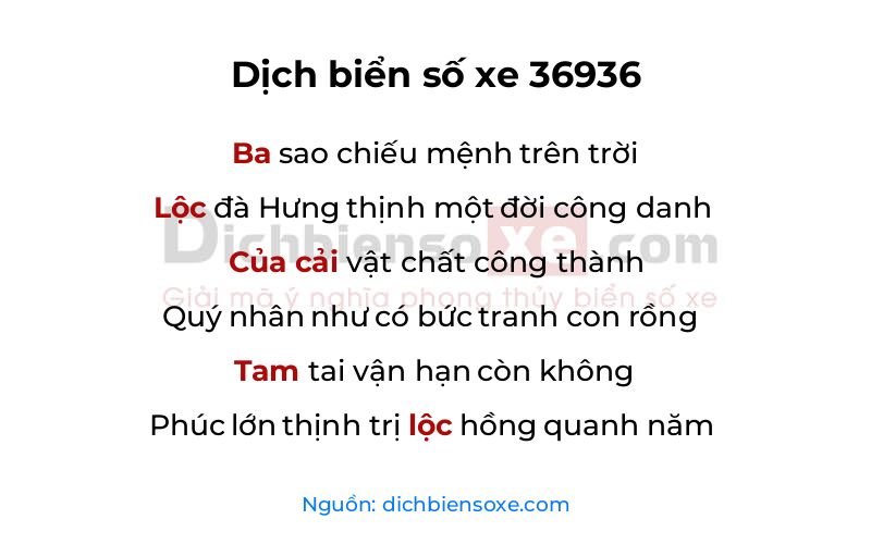 Dịch thơ biển số 36936