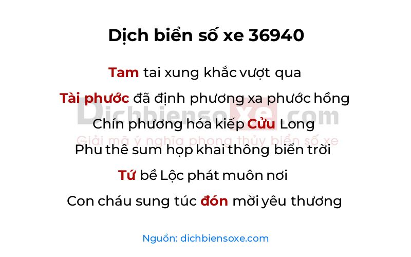 Dịch thơ biển số 36940