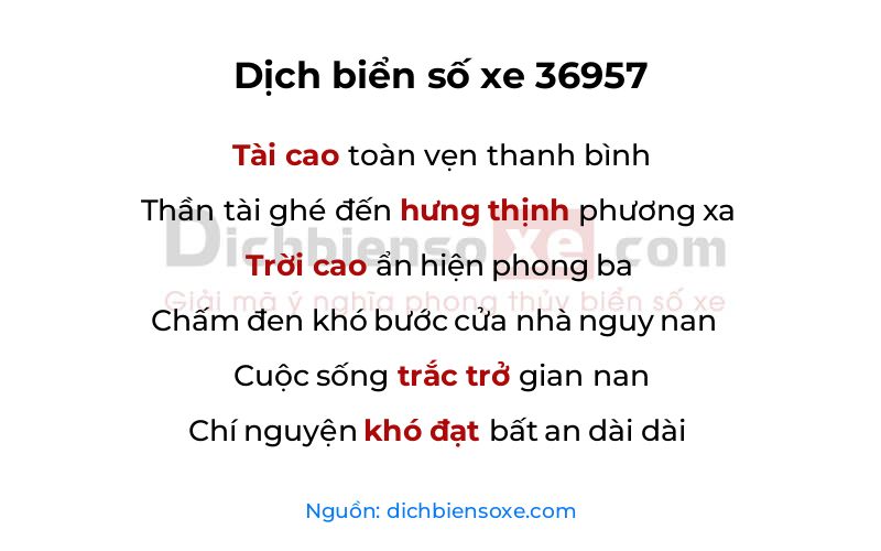 Dịch thơ biển số 36957