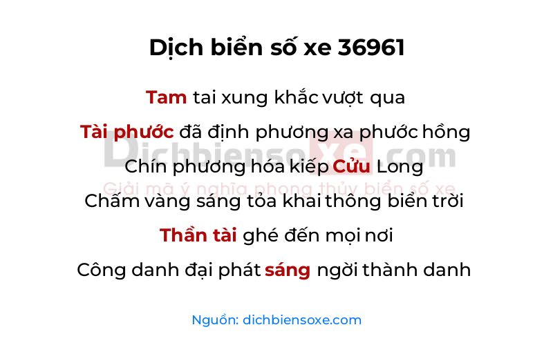 Dịch thơ biển số 36961