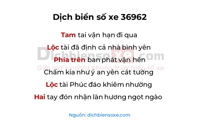 Dịch thơ biển số 36962