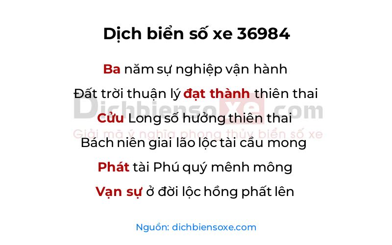 Dịch thơ biển số 36984