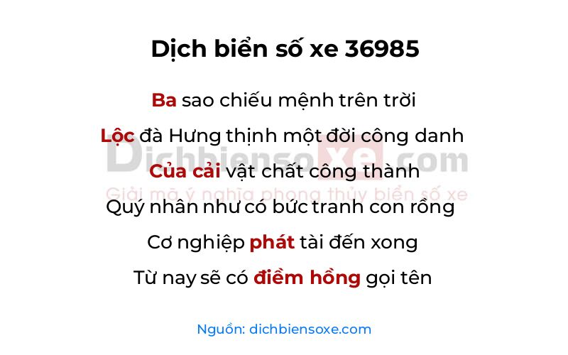 Dịch thơ biển số 36985