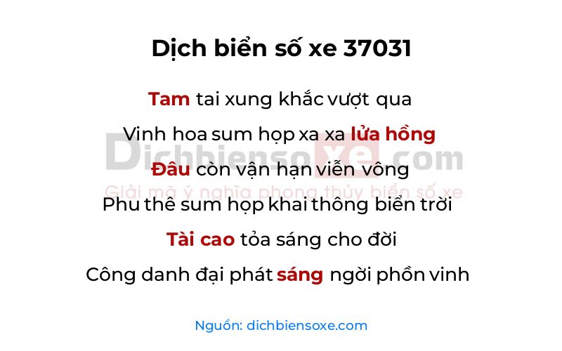Dịch thơ biển số 37031