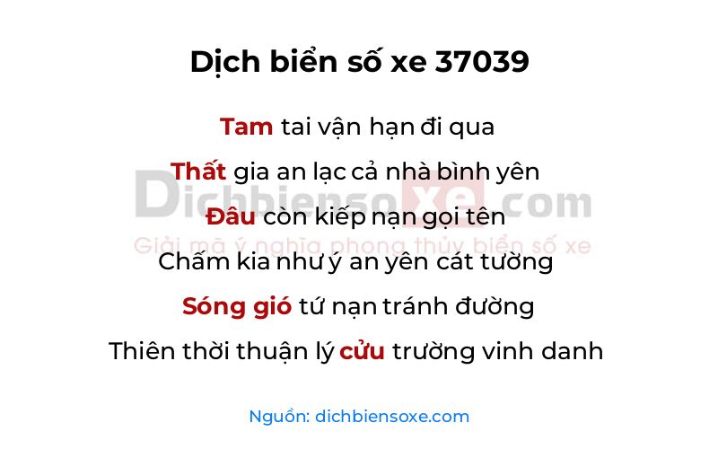 Dịch thơ biển số 37039