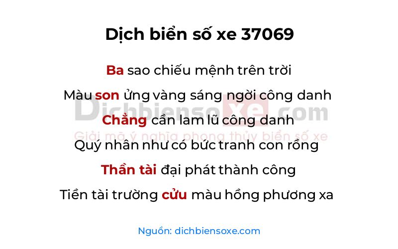 Dịch thơ biển số 37069