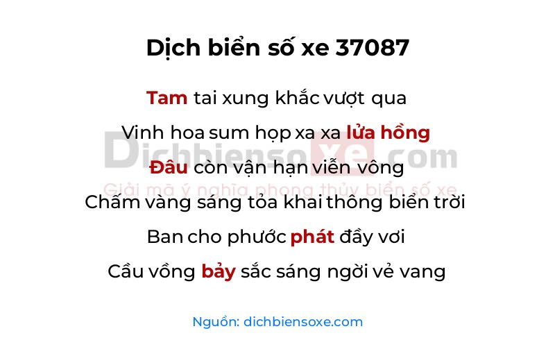 Dịch thơ biển số 37087
