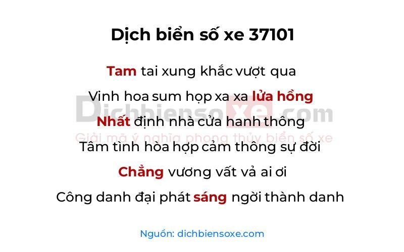 Dịch thơ biển số 37101