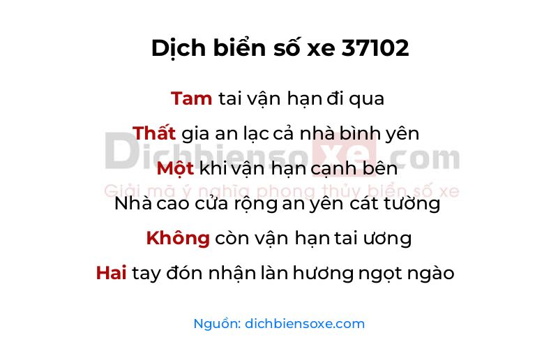 Dịch thơ biển số 37102