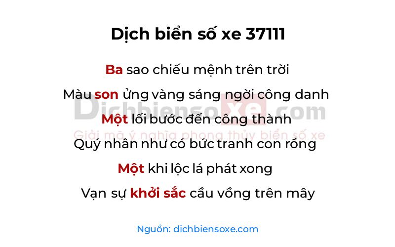 Dịch thơ biển số 37111