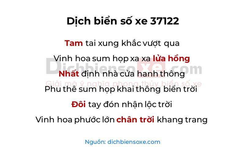 Dịch thơ biển số 37122