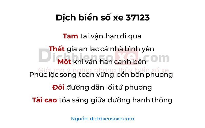Dịch thơ biển số 37123