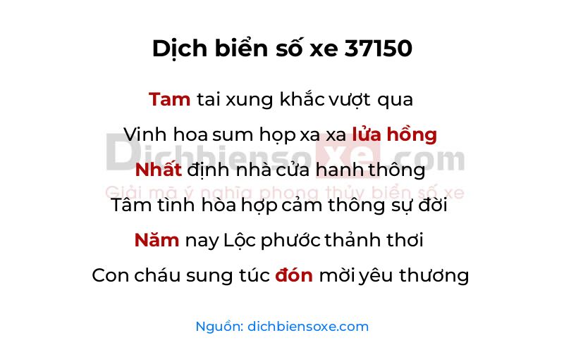 Dịch thơ biển số 37150
