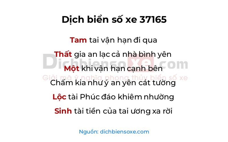 Dịch thơ biển số 37165
