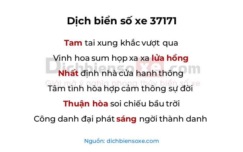 Dịch thơ biển số 37171