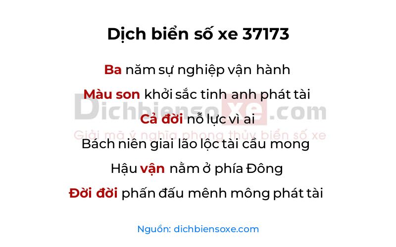 Dịch thơ biển số 37173