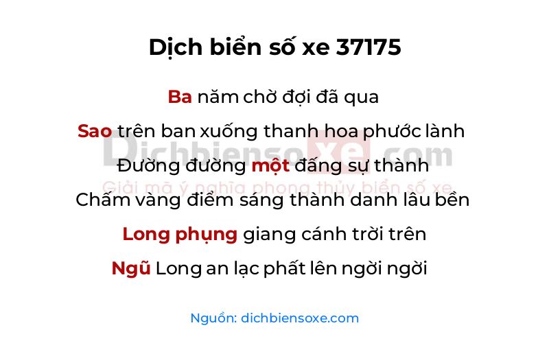 Dịch thơ biển số 37175