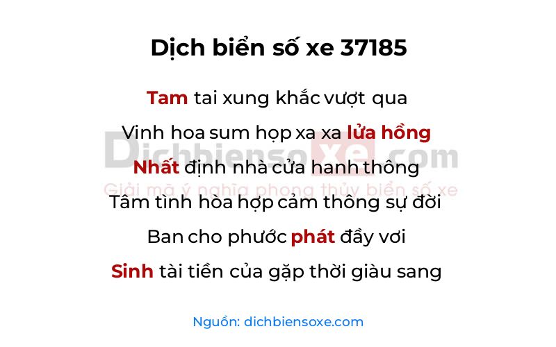 Dịch thơ biển số 37185