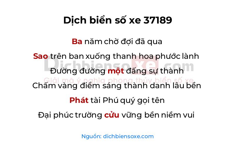 Dịch thơ biển số 37189