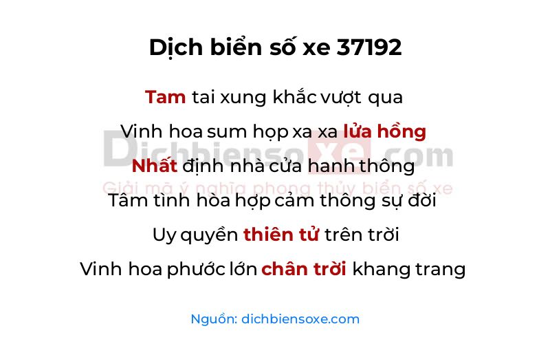 Dịch thơ biển số 37192